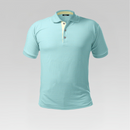 Light blue patterned polo shirt on a gray background