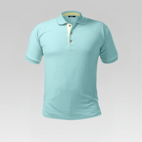 Light blue patterned polo shirt on a gray background