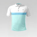 White and light blue polo shirt on a gray background