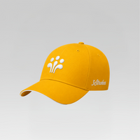 Yellow cap with a white logo on a light gray background