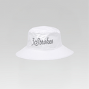 A white bucket hat with '3 Strokes' embroidered in gray on the front, set against a light gray gradient background.