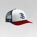 Baseball cap with a logo on a gray background