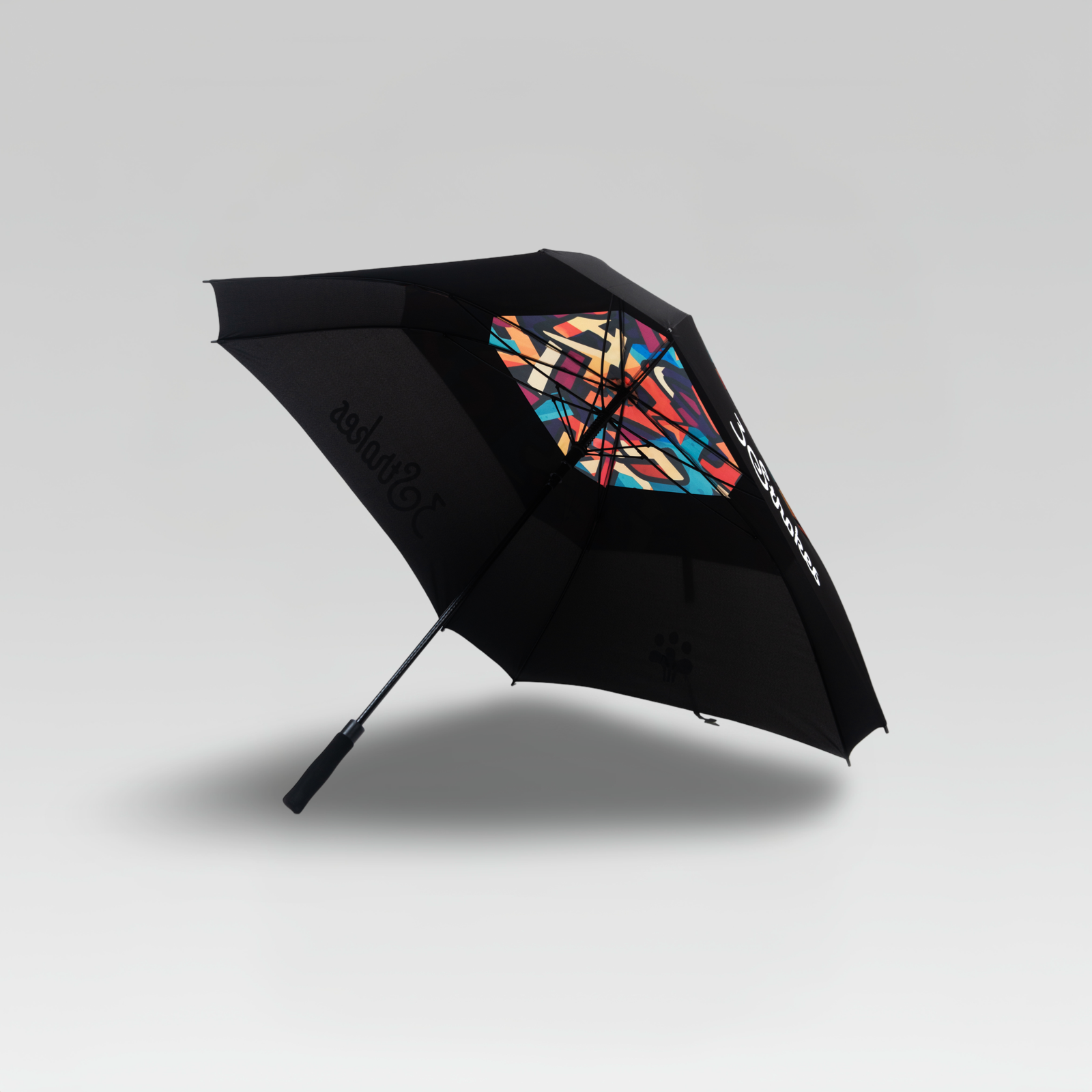 3-Strokes-Square-Tour-Umbrella-Graffiti-Print-Black-Panels-Signature-Logo-Golf-Accessories