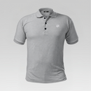Front view of the 3 Strokes Essential Series Performance Polo Shirt in Grey featuring a three-button placket and chest logo.