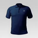 Front view of the 3 Strokes Essential Series Performance Polo Shirt in Navy Blue featuring a three-button placket and chest logo.