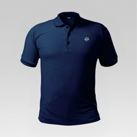 Front view of the 3 Strokes Essential Series Performance Polo Shirt in Navy Blue featuring a three-button placket and chest logo.