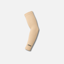 A single beige arm sleeve with a black  logo near the cuff, displayed on a light gray background.