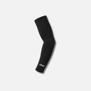 A single black arm sleeve with a white embroidered logo near the cuff, displayed on a light gray background.