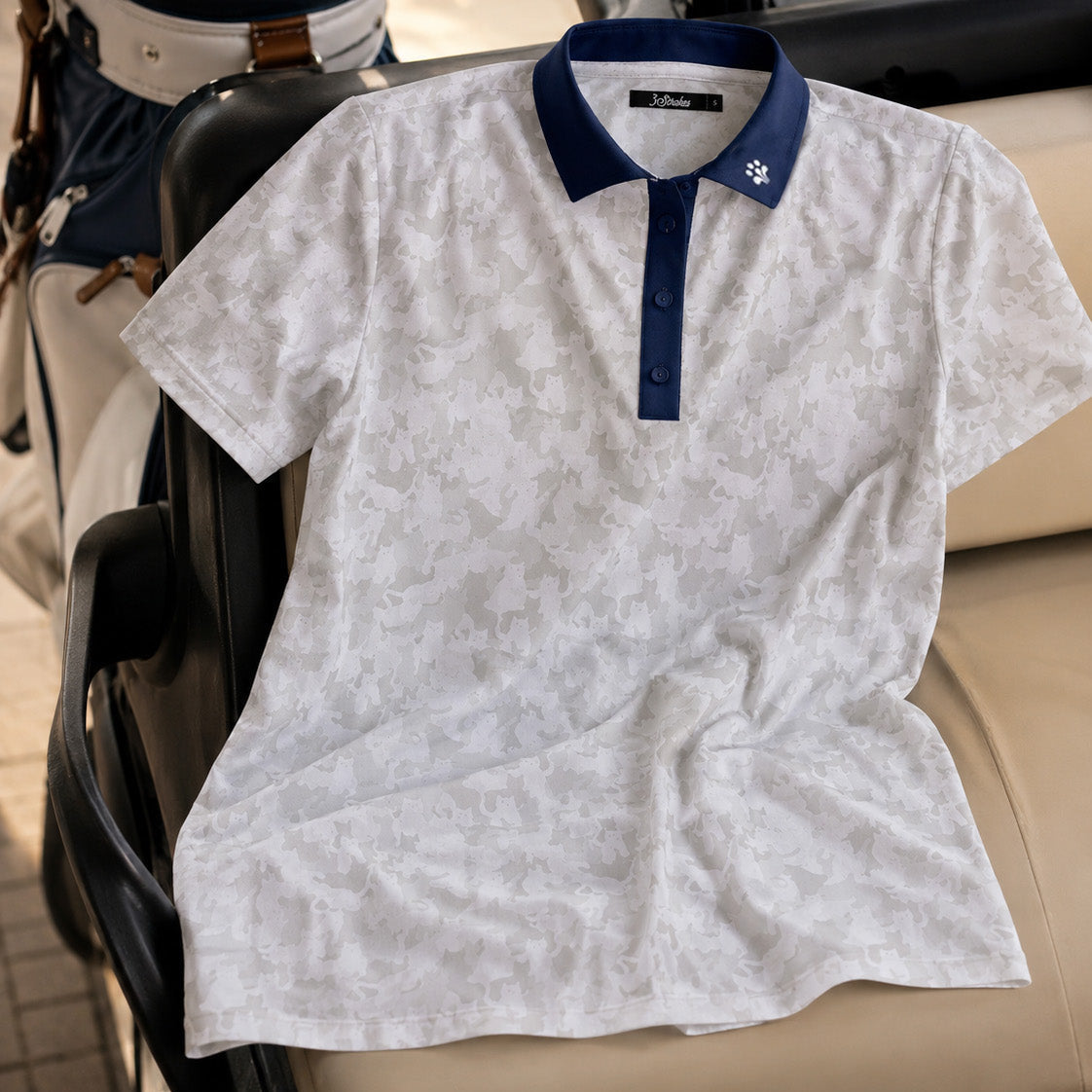 Women’s Feline Camo Performance Polo (Navy/Taupe)