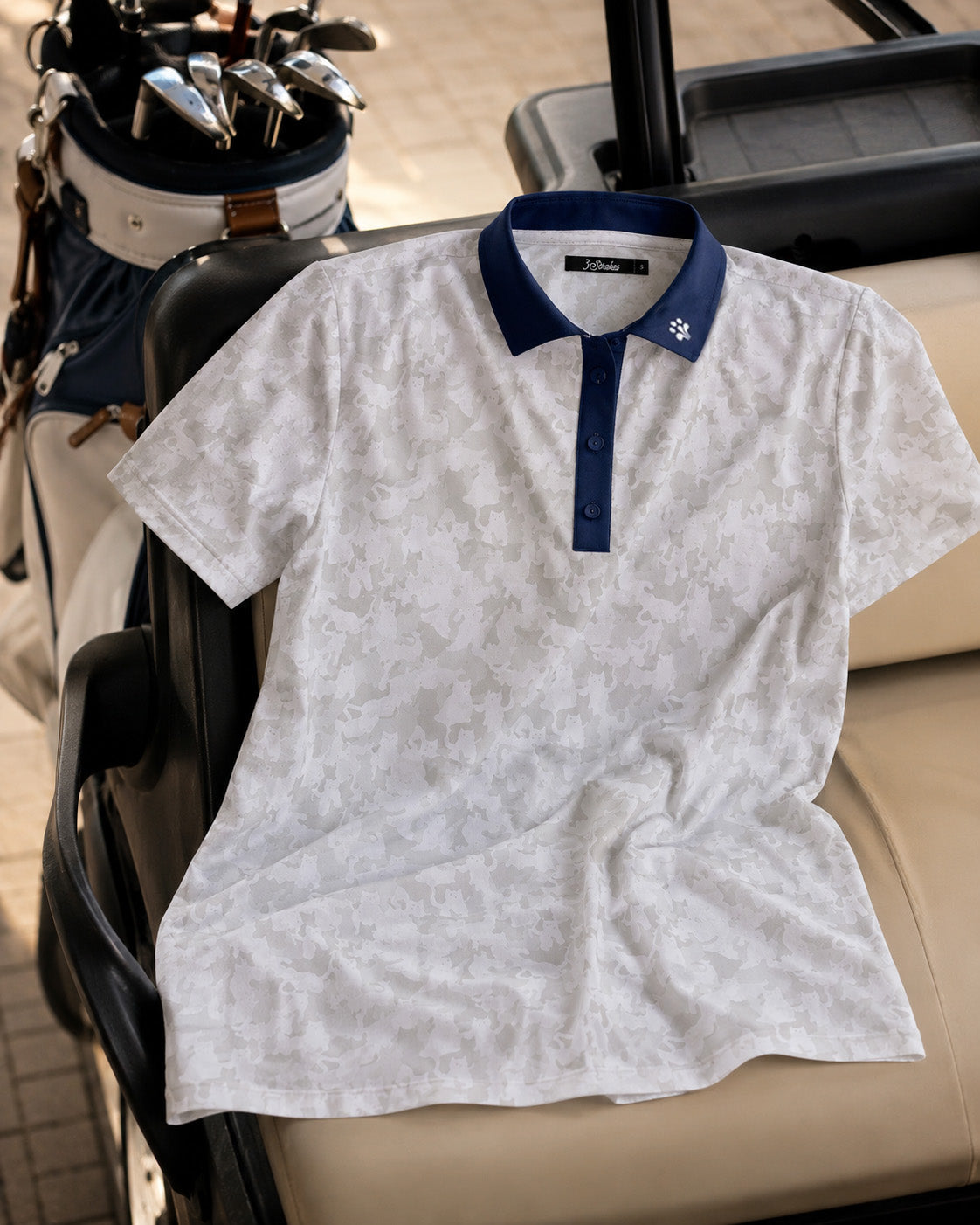 Women’s Feline Camo Performance Polo (Navy/Taupe)