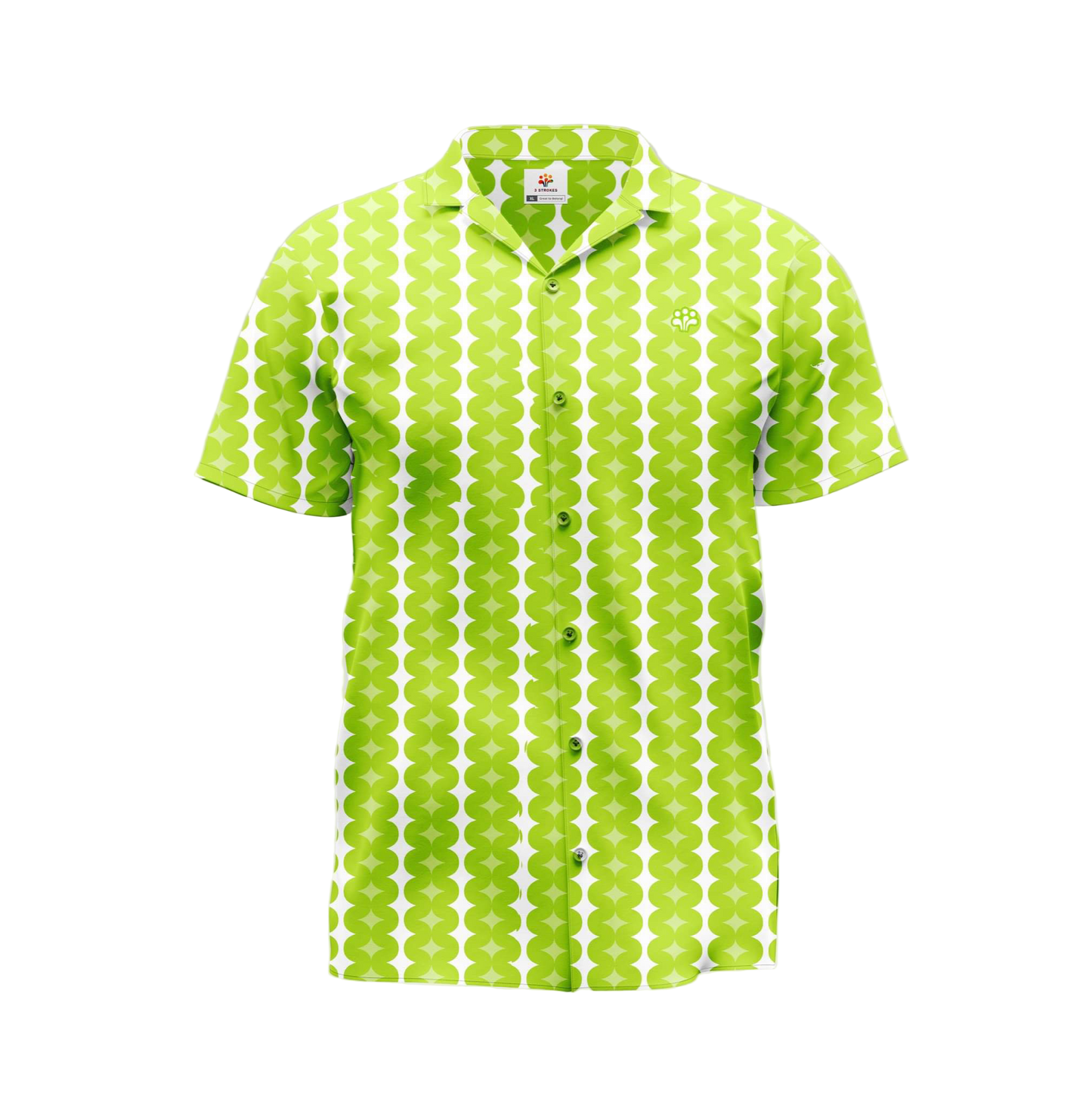A green and white checkered shirt with short sleeves and a collar.