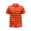 Red and orange wavy patterned shirt on a white background
