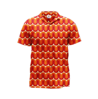 Red and orange wavy patterned shirt on a white background