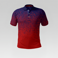 Red and blue gradient polo shirt on a light gray background