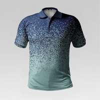 Gradient polo shirt with blue and green design on a light gray background