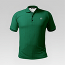 Green polo shirt with a small logo on a gray background