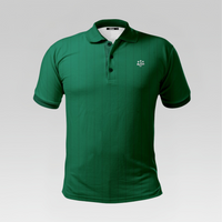 Green polo shirt with a small logo on a gray background