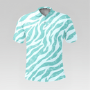 Teal and white zebra pattern shirt on a gray background