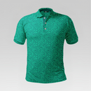 Front view of the Clover Crest Pro Polo Shirt in Regular Fit featuring a bright green body with a dense all-over dark green shamrock micro-print and a three-button placket.