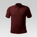 Front view of the Crimson Dot Pro Polo Shirt in Regular Fit featuring a deep burgundy body with fine red micro-dot accents and a three-button placket.