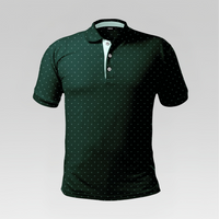 Front view of the Emerald Tee Pro Polo Shirt in Regular Fit featuring a dark forest green body with a white micro-print pattern, mint inner placket, and three-button closure.
