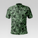 Front view of the Forest Camo Pro Polo Shirt in Regular Fit featuring a green military-style camouflage pattern and three-button placket