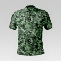 Front view of the Forest Camo Pro Polo Shirt in Regular Fit featuring a green military-style camouflage pattern and three-button placket