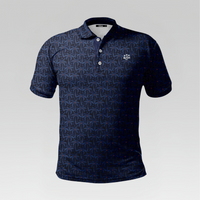 Front view of the Midnight Palm Pro Polo Shirt in Regular Fit featuring a dark navy palm tree pattern, three-button placket, and chest logo.