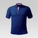 Front view of the Navy Blossom Pro Polo Shirt in Regular Fit featuring a navy micro-patterned body with a contrasting pink inner placket and collar lining.