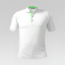 Front view of the Pure Lime Pro Polo Shirt in Regular Fit featuring a white body with fine lime green micro-dot geometric patterns and a vibrant lime green inner placket.