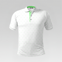 Front view of the Pure Lime Pro Polo Shirt in Regular Fit featuring a white body with fine lime green micro-dot geometric patterns and a vibrant lime green inner placket.